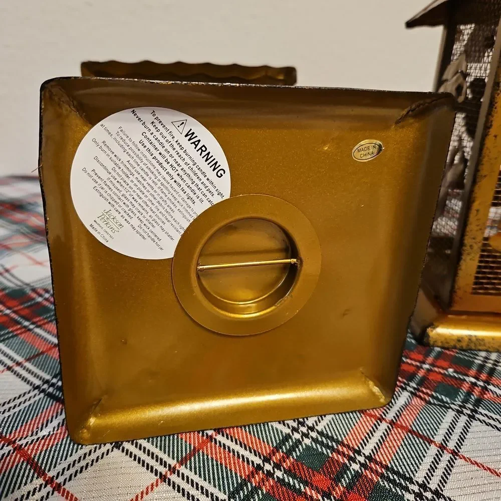 Set of 2 Jackson & Perkins Burnished Golden Angel Metal Lanterns